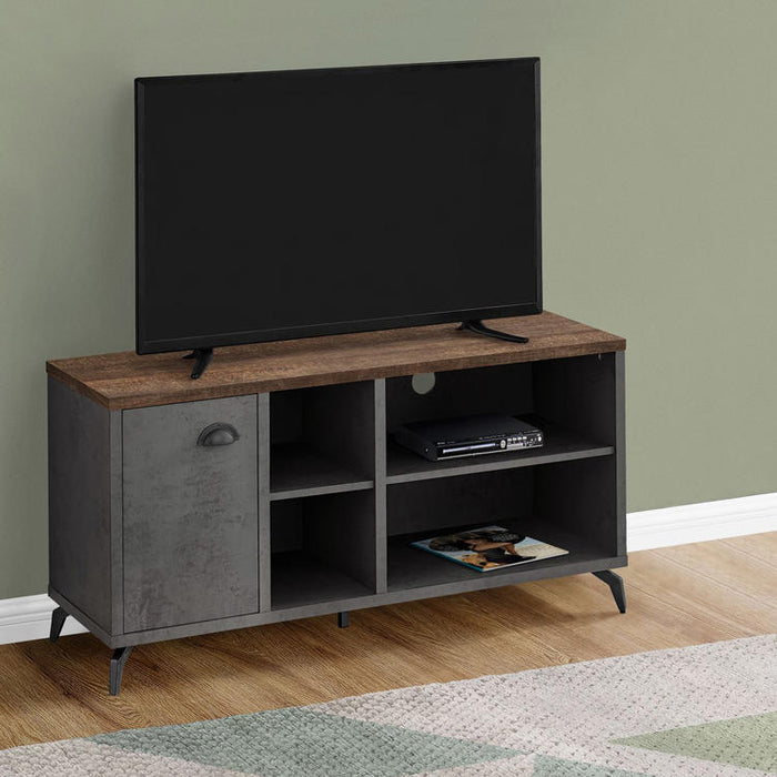 Monarch Specialties I 2830 | Meuble TV - 48" - Imitation bois - Brun moyen - Imitation de béton gris-SONXPLUS Rimouski
