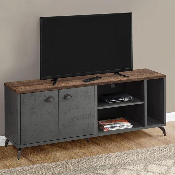 Monarch Specialties I 2831 | Meuble TV - 60" - Imitation bois - Brun moyen - Imitation de béton gris-SONXPLUS Rimouski