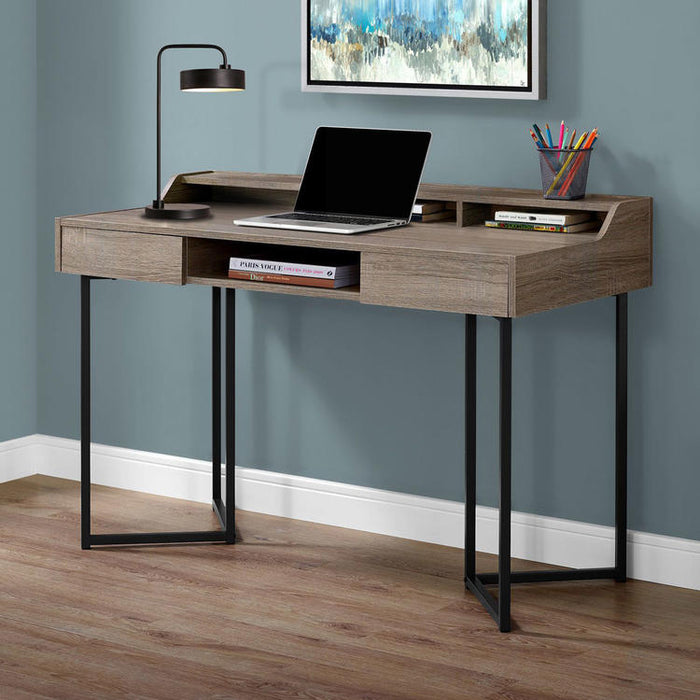 Monarch Specialties I 7360 | Meuble d'ordinateur - 48" - Avec tiroirs - Métal noir - Taupe foncé-SONXPLUS Rimouski