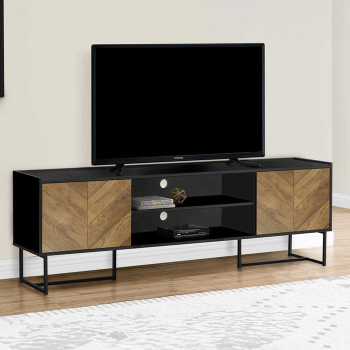 Monarch Specialties I 2752 | Meuble pour téléviseur 72'' - Base de métal noir - Avec 2 portes simili-bois-SONXPLUS Rimouski