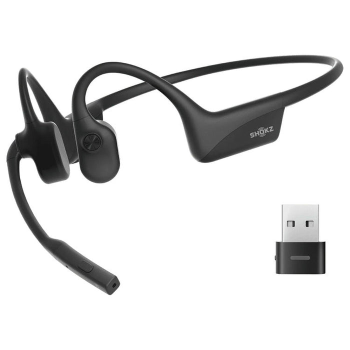 SHOKZ OpenComm2 USB-A | Écouteurs à conduction osseuse - Bluetooth - Adaptateur USB-A - Microphone - Noir-SONXPLUS Rimouski