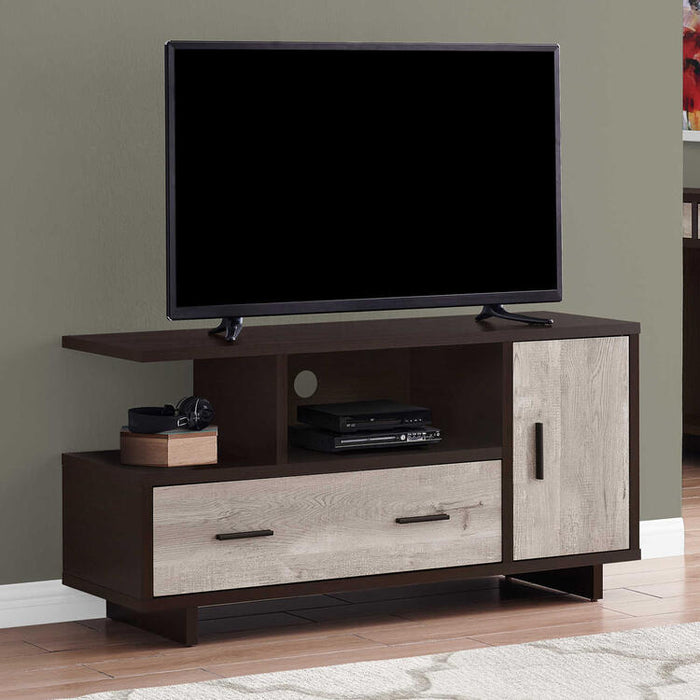 Monarch Specialties I2805 | Meuble TV - 48" - 1 Tiroir - 1 Armoire - Espresso/Taupe-SONXPLUS Rimouski