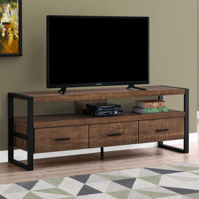 Monarch Specialties I2820 | Meuble TV - 60" - 3 Tiroirs - Brun foncé-SONXPLUS Rimouski