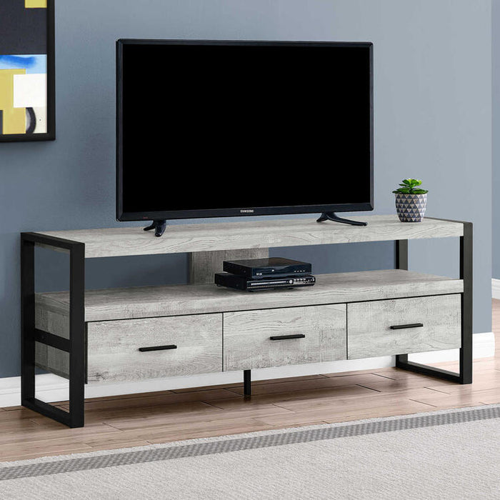 Monarch Specialties I2821 | Meuble TV - 60" - 3 Tiroirs - Gris-SONXPLUS Rimouski