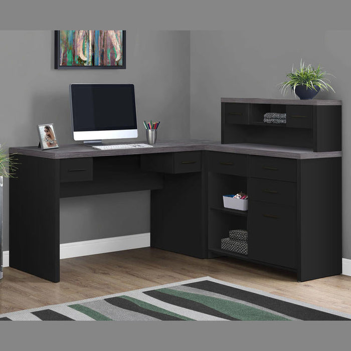 Monarch Specialties I 7430 | Meuble d'ordinateur - En coin - Conception en L - Orientation gauche ou droite - Avec tiroirs - Dessus gris - Noir-Sonxplus Saint-Sauveur