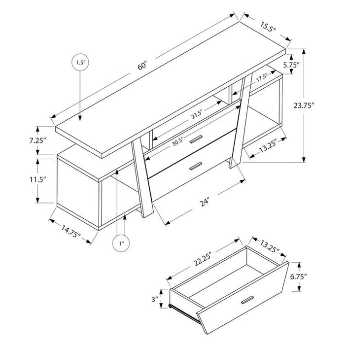 Monarch Specialties I 2721 | TV stand - 60" - 2 Storage drawers - Dark taupe-SONXPLUS Rimouski