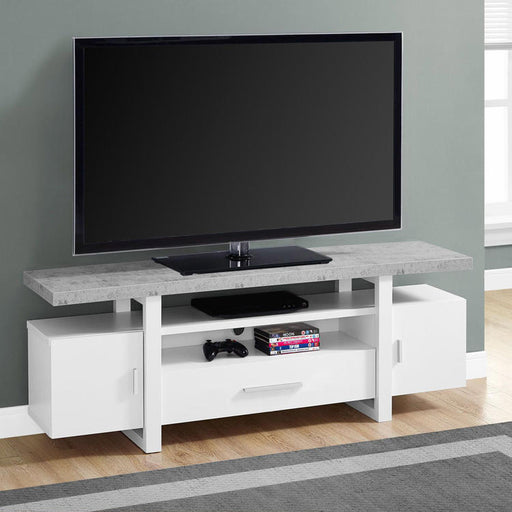 Monarch Specialties I 2725 | Meuble TV - 60" - Dessus en simili-ciment - Blanc-SONXPLUS Rimouski