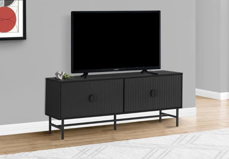 Monarch Specialties I 2732 | Meuble pour téléviseur 60'' - Base de métal noir - 2 portes noires-SONXPLUS Rimouski