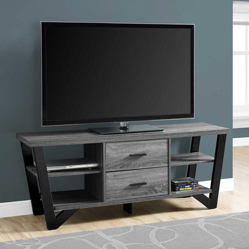 Monarch Specialties I2762 | TV stand - 60" - 2 Storage drawers - Grey/Black-SONXPLUS Rimouski