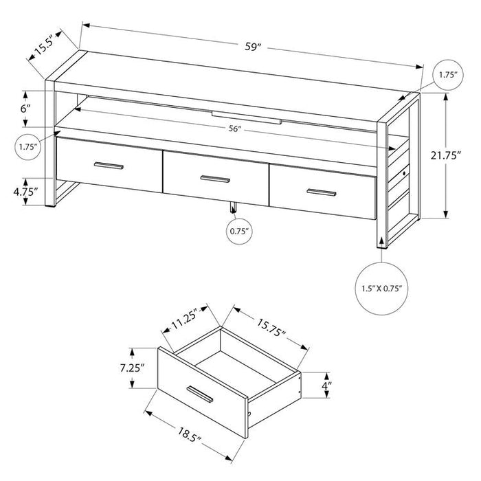 Monarch Specialties I 2823 | TV stand - 60" - 3 Drawers - Imitation Wood - Black-SONXPLUS Rimouski