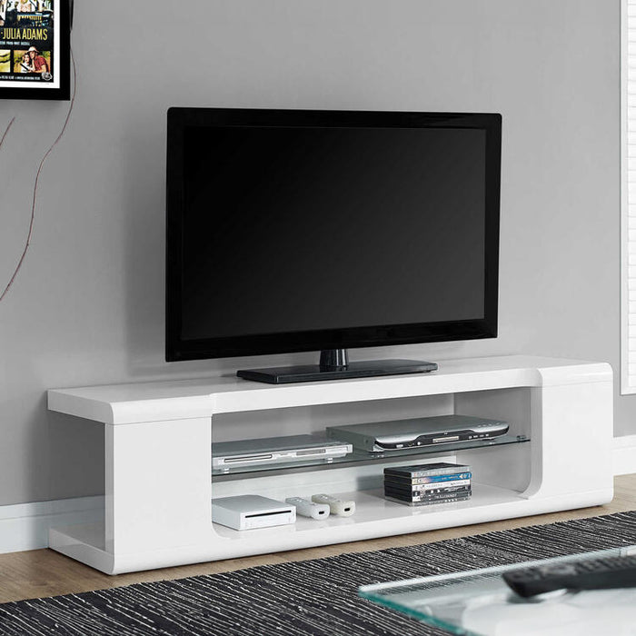 Monarch Specialties I3535 | TV stand - 60" - 1 glass shelf - White-SONXPLUS Rimouski