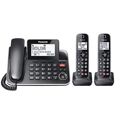 Panasonic KXTGF872B | Combo cordless phone - 1 fixed handset and 2 cordless handsets - Answering machine - Black-Sonxplus 
